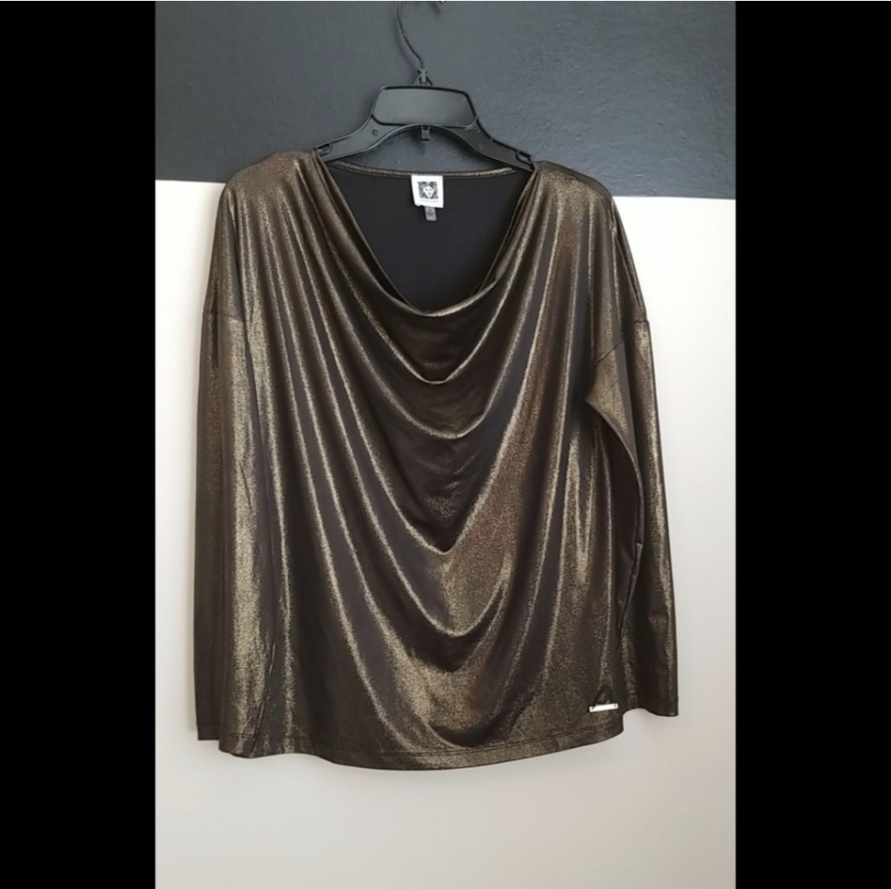 🆕️ LISTING!! GOLD LAME METALLIC COWL NECK BLOUSE - Picture 4 of 13